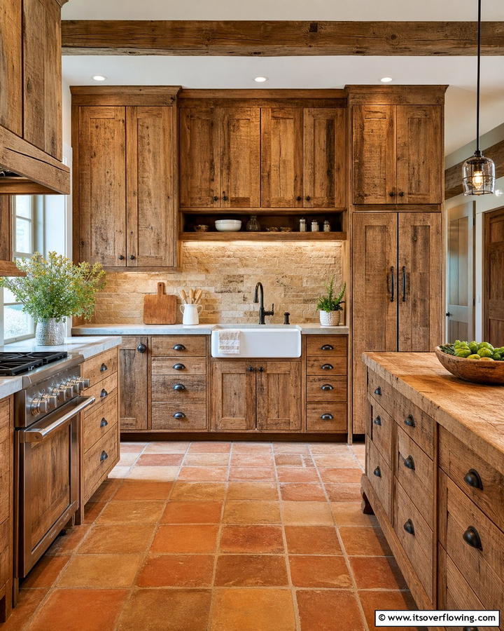 Rough Hewn Wooden Cabinets - 20 Primitive Kitchen Ideas for a Rustic Charm
