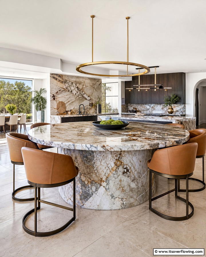 Round Marble Island for Unique Appeal - 25 Marble Kitchen Island Ideas for a Stunning Centerpiece