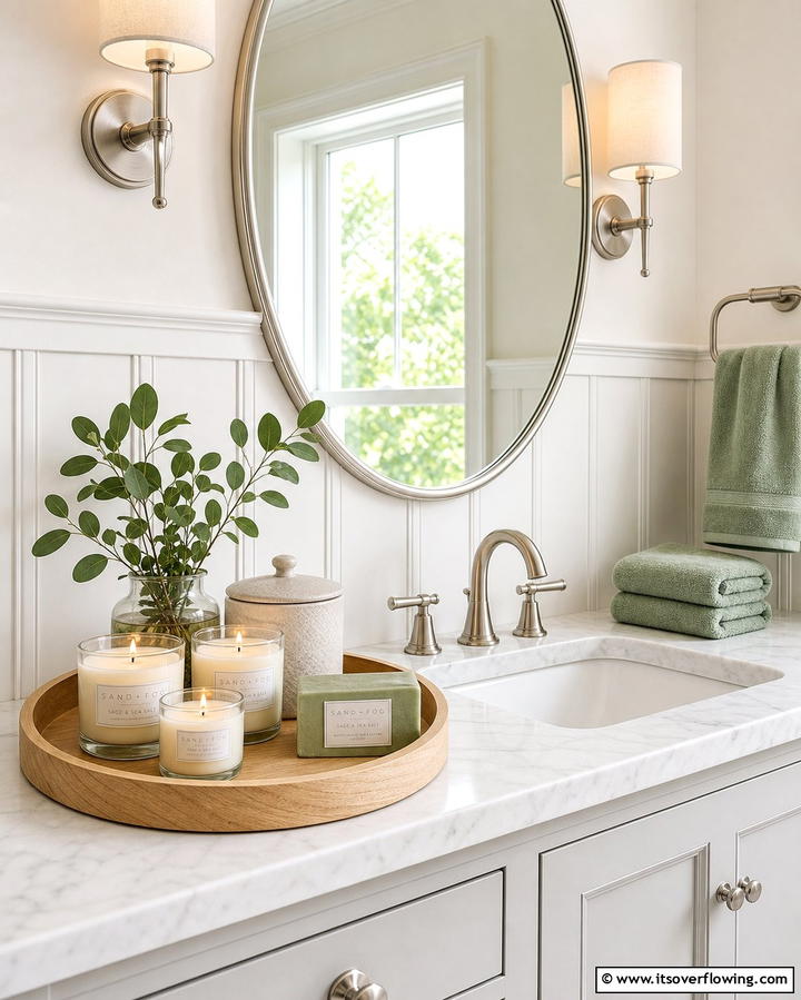 Round Wooden Tray for a Balanced Look - 25 Stylish Bathroom Tray Ideas to Organize and Decorate