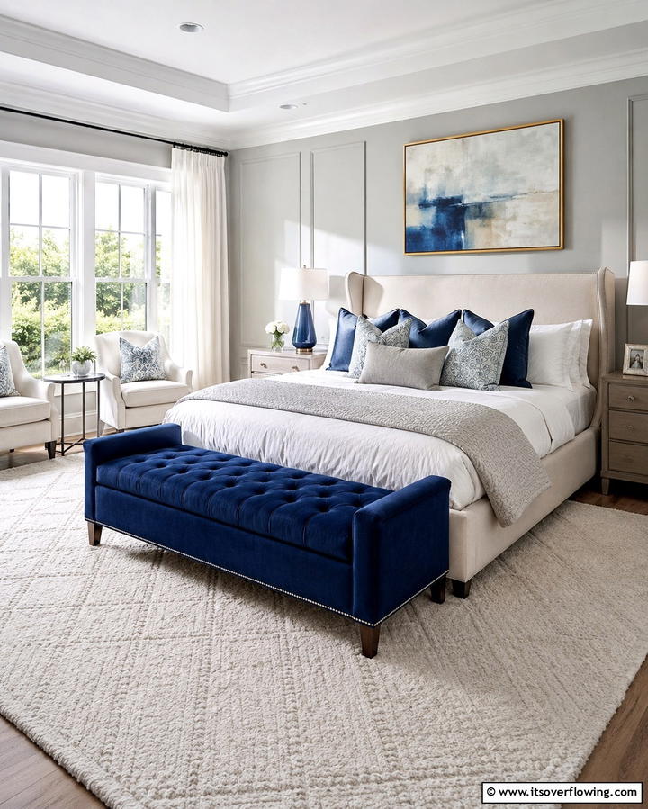Royal Blue Upholstered Bench - 25 Royal Blue Bedroom Ideas for a Regal Retreat