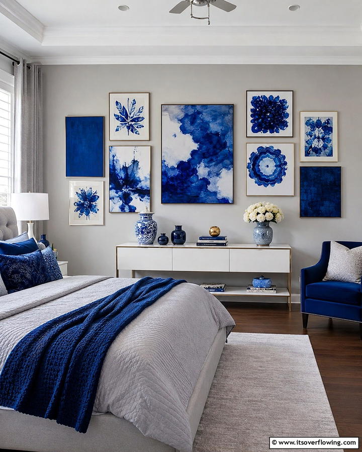 Royal Blue Wall Art Collage - 25 Royal Blue Bedroom Ideas for a Regal Retreat