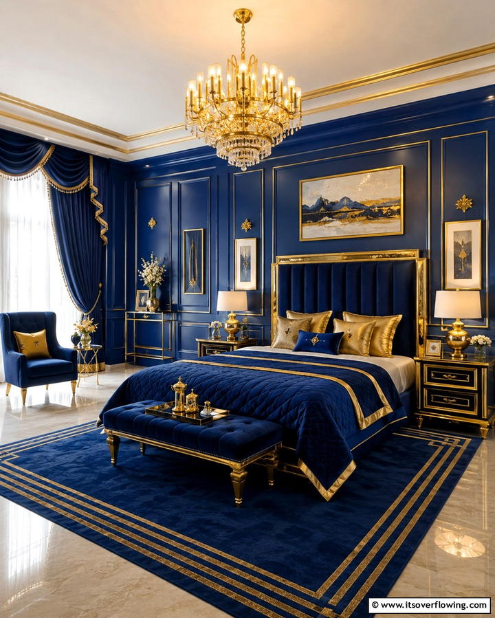 Royal Blue and Gold Accents - 25 Royal Blue Bedroom Ideas for a Regal Retreat