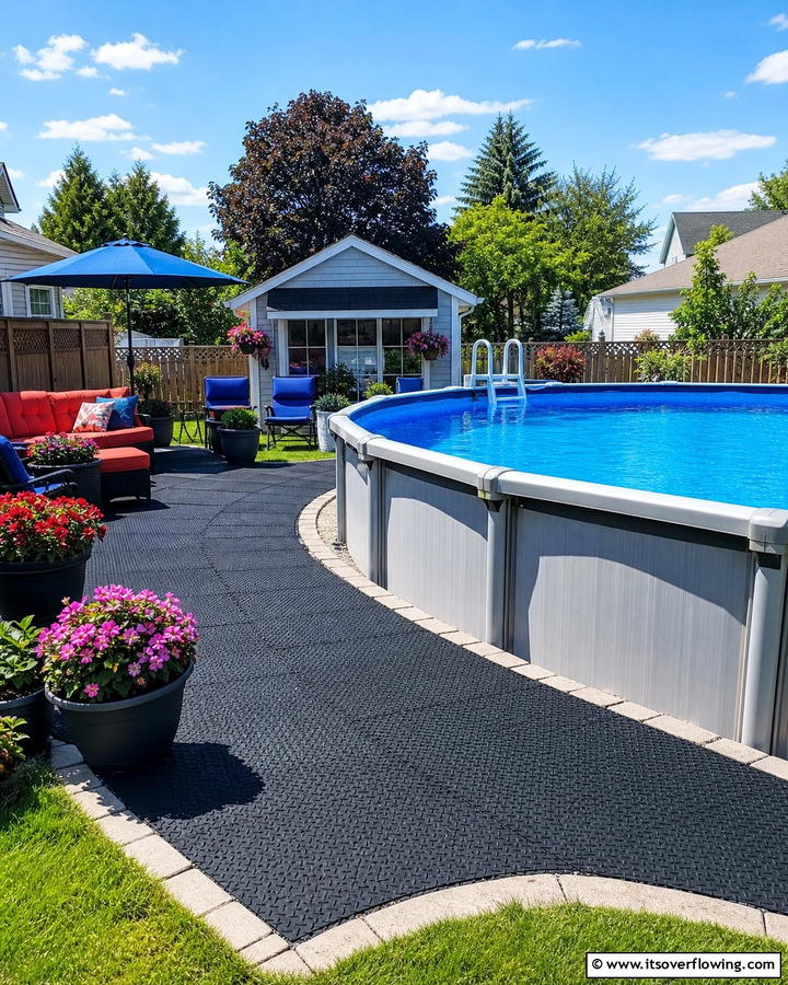 Rubber Mat Pathway - 20 Above Ground Pool Walkway Ideas for Safety