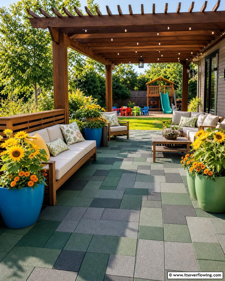 Rubber Pavers for Safety - 20 Pergola Flooring Ideas to Enhance Your Outdoor Space