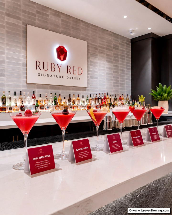 Ruby Red Signature Drinks - 30 Red Wedding Theme Ideas for Bold and Romantic Celebrations