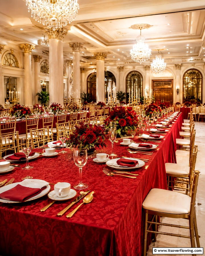 Ruby Toned Table Linens - 30 Red Wedding Theme Ideas for Bold and Romantic Celebrations