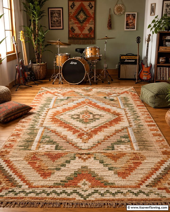 Rug for Acoustic Warmth - 25 Guitar Room Ideas for Music Lovers