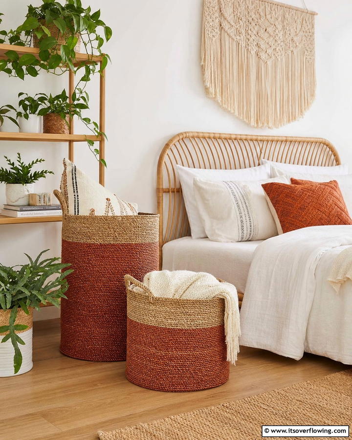 Rust Toned Woven Baskets - 20 Rust Bedroom Ideas for a Cozy and Inviting Space