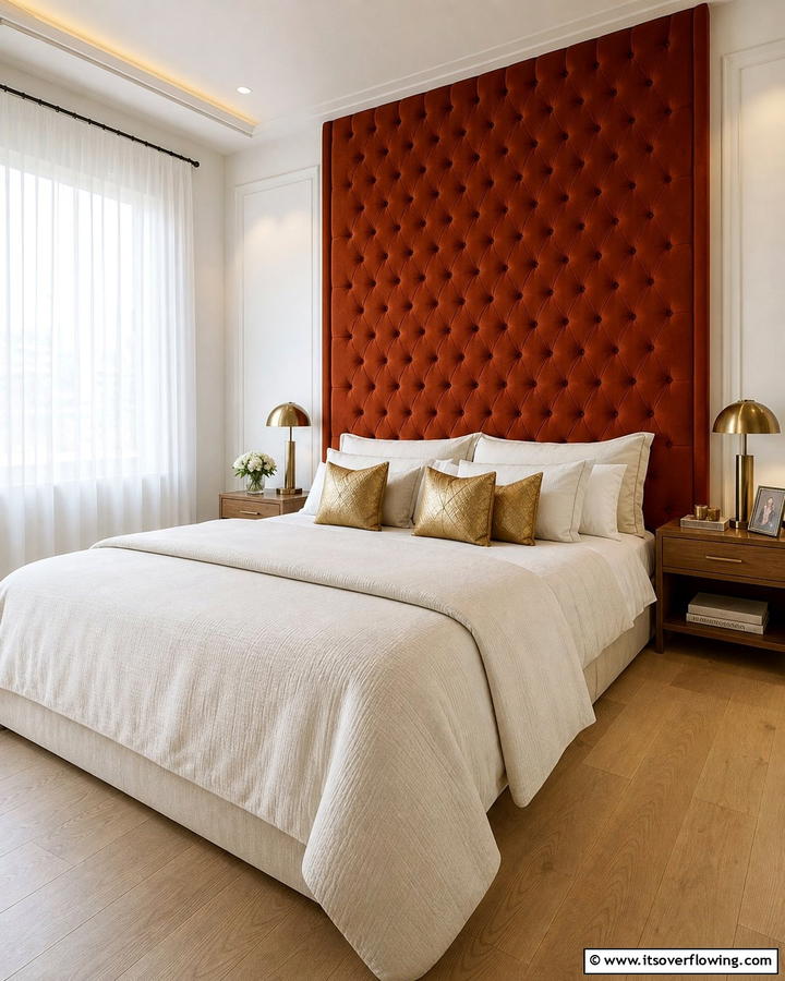 Rust Velvet Upholstered Headboard - 20 Rust Bedroom Ideas for a Cozy and Inviting Space