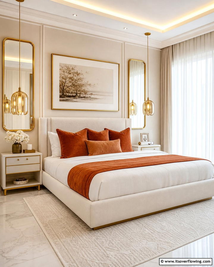 Rust and Gold Accents - 20 Rust Bedroom Ideas for a Cozy and Inviting Space