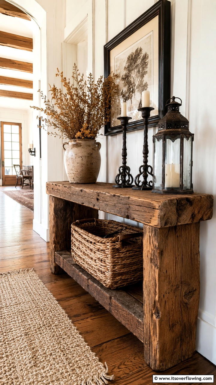 Rustic Accents - 30 Console Table Decor Ideas- Elevate Entryways and Halls