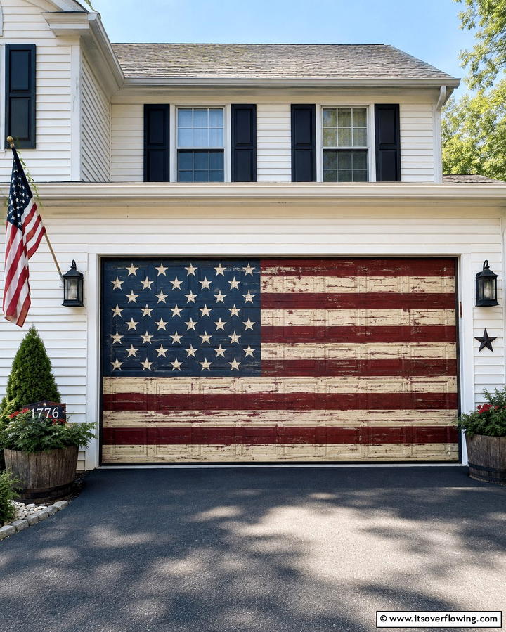 Rustic Americana Tribute - 30 Garage Door Mural Ideas for Creative Curb Appeal