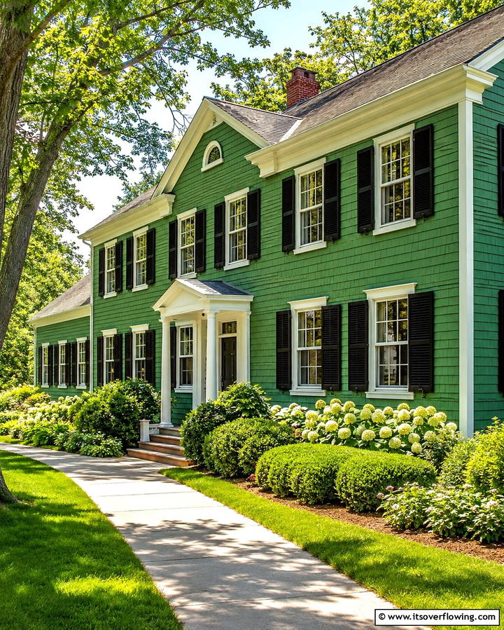 Rustic Appeal with Black Shutters - 25 Green House Exterior With Black Trim Ideas