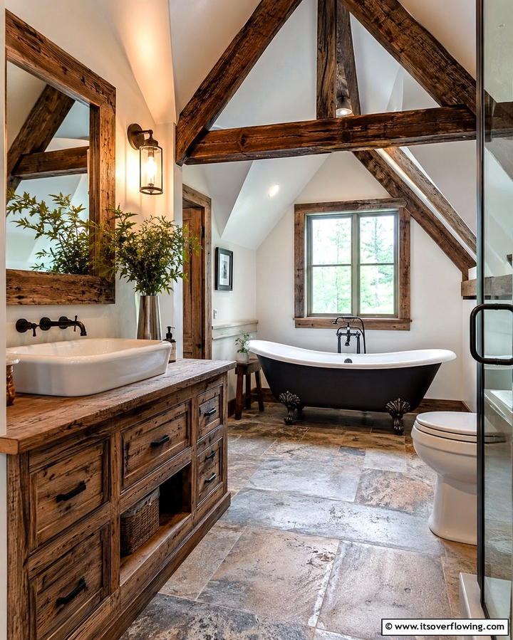 Rustic Appeal with Wood Accents - 30 Attic Bathroom Ideas for Space-Saving Luxury
