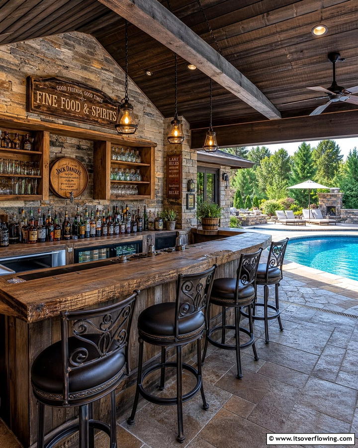 Rustic Bar Setup - 20 Rustic Pool House Ideas for a Charming Retreat