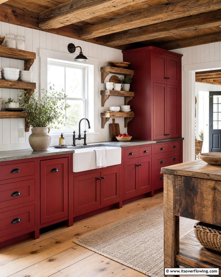 Rustic Barn Red Charm - 21 Kitchen Cabinet Color Ideas for Bold & Subtle Styles