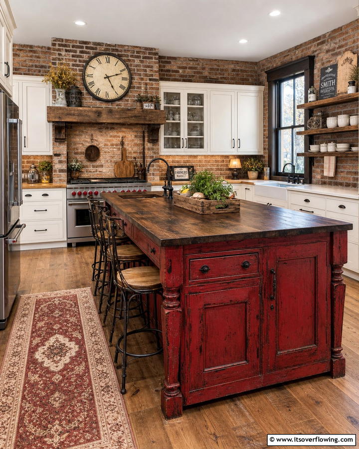 Rustic Barn Red Island - 25 Kitchen Island Color Ideas to Refresh Your Space