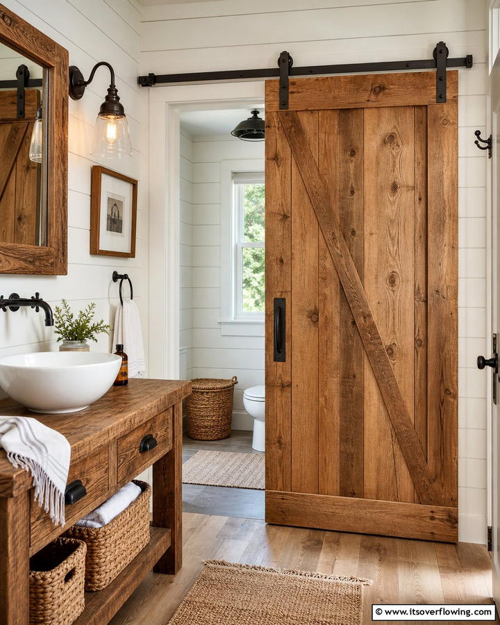 Rustic Barn Style Pocket Door for a Cozy Look - 20 Bathroom Pocket Door Ideas for Modern Homes