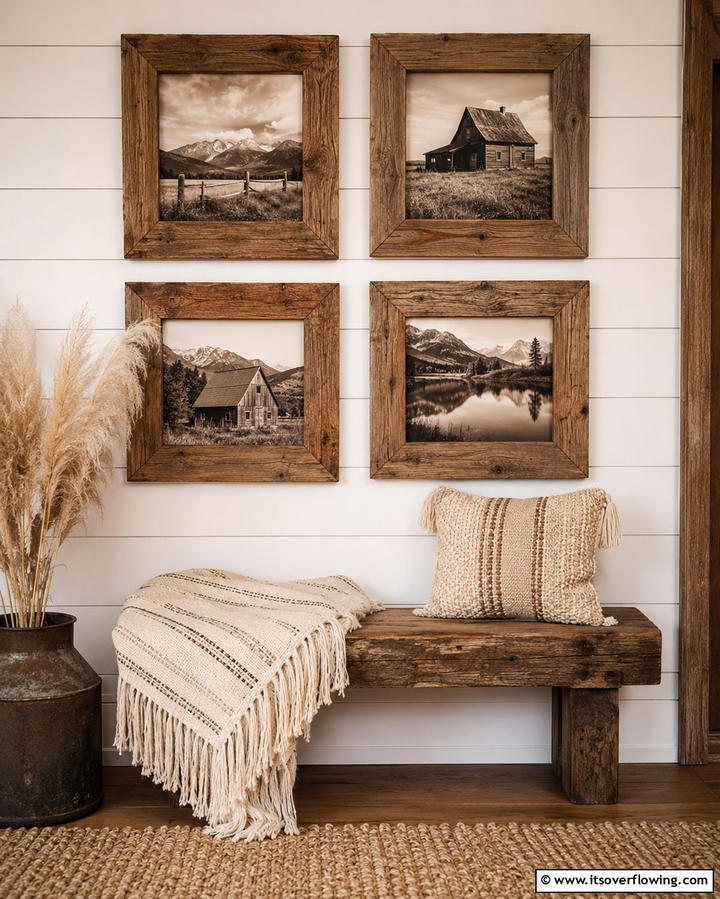 Rustic Barn Wood Frames - 30 Bathroom Art Ideas to Elevate Your Walls with Personality
