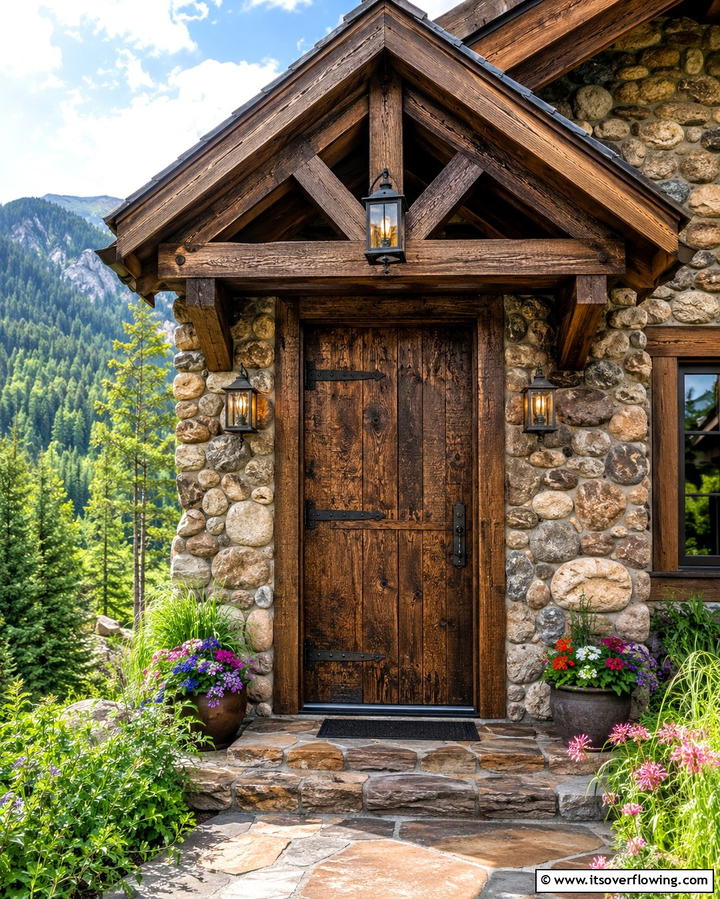 Rustic Barnwood Charm - 25 Stained Front Door Ideas for Curb Appeal