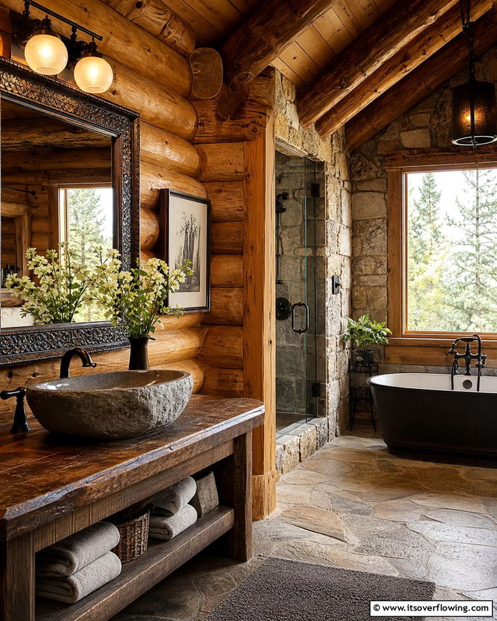 Rustic Bathroom Design - 25 Log Cabin Interior Design Ideas for Cozy Living