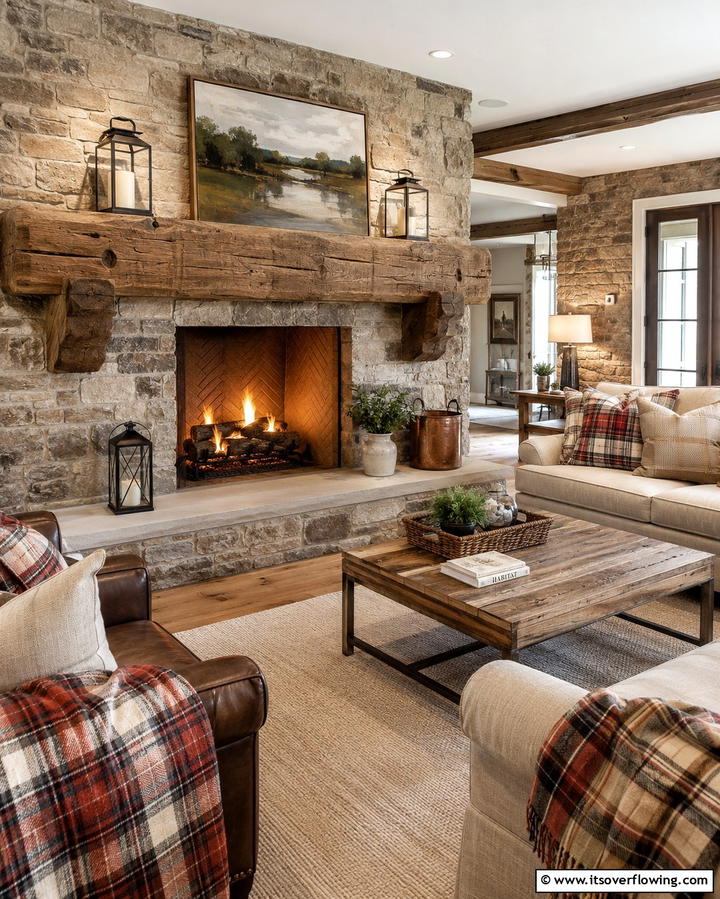 Rustic Beam Mantel - 20 Wood Mantel Ideas for a Cozy and Stylish Fireplace