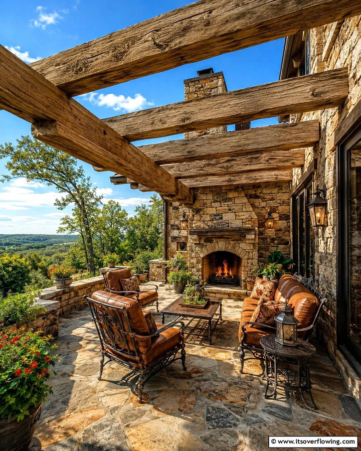 Rustic Beam Overhang - 30 Partially Covered Deck Ideas for Flexible Outdoor Living