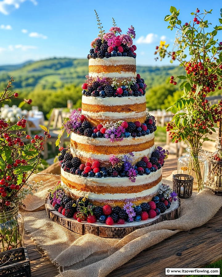 Rustic Berry Infused Cake - 21 Naked Wedding Cake Ideas for Minimalist Elegance