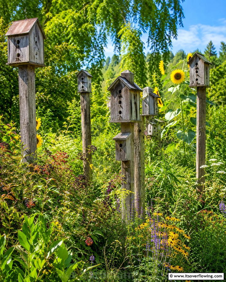 Rustic Birdhouse Display - 30 Rustic Landscaping Ideas for Natural Yard Beauty