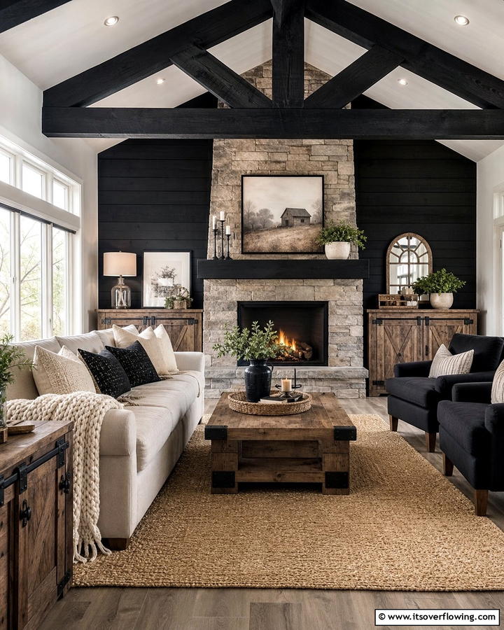 Rustic Black Accents - 21 Bold Black Room Ideas for Dramatic Interior Statements