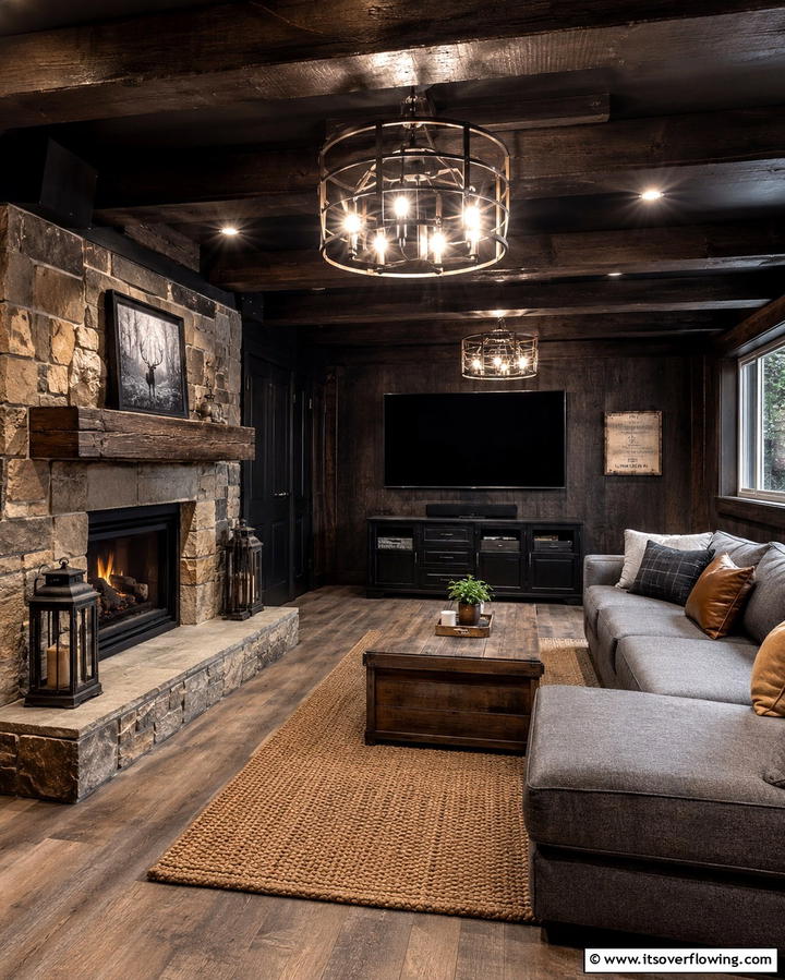 Rustic Black Basement - 30 Black Basement Design Ideas for a Modern & Cozy Space