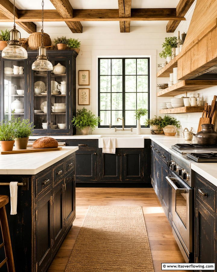 Rustic Black Cabinets With White Butcher Block Countertops - 20 Black Kitchen Cabinets With White Countertops Ideas