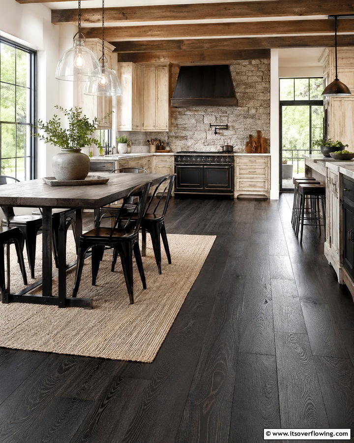 Rustic Black Hardwood Inspiration - 30 Sleek Black Floor Kitchen Ideas for Contemporary Designs