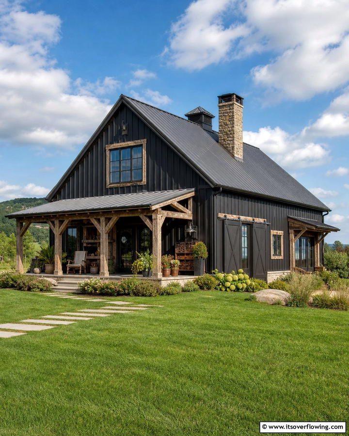 Rustic Black Siding with Barn Style Features - 25 Black Siding House Ideas for a Bold and Modern Look