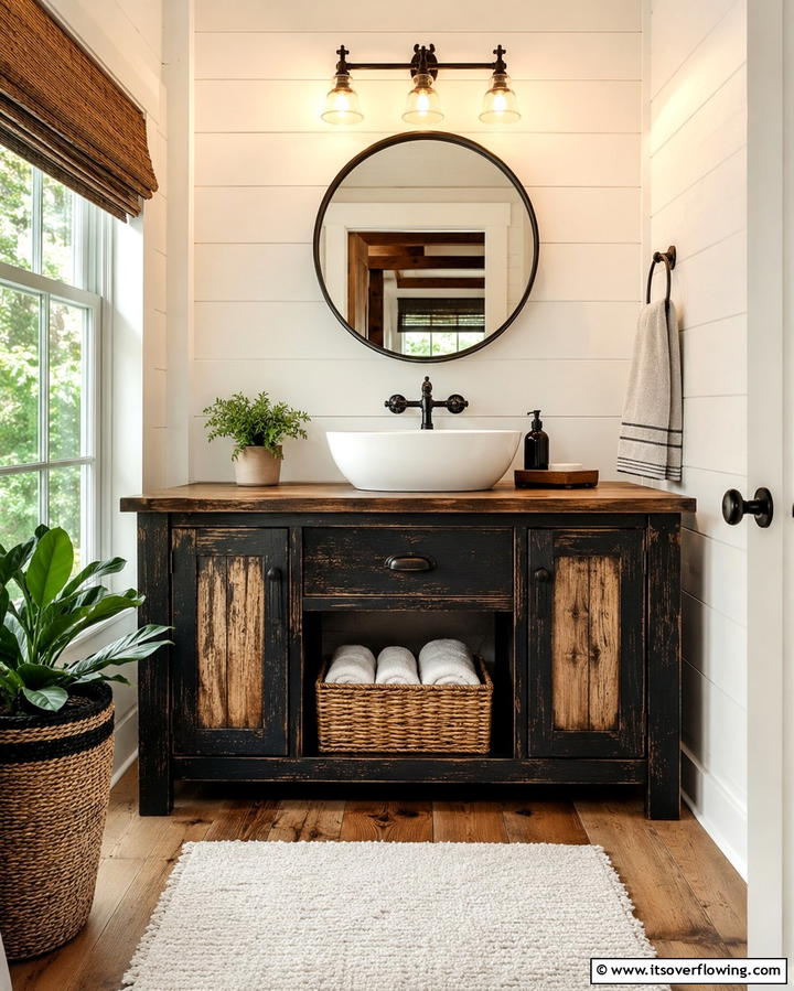 Rustic Black Vanity for a Farmhouse Touch - 25 Black Vanity Bathroom Ideas for a Sleek and Stylish Look
