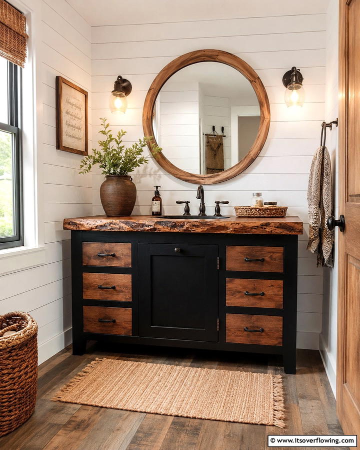 Rustic Black Vanity with Wooden Accents - 25 Black Vanity Bathroom Ideas for a Sleek and Stylish Look
