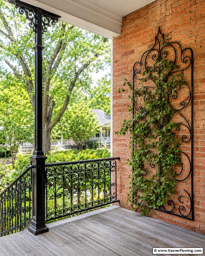 Rustic Black Wrought Iron Details - 30 Inviting Black Porch Ideas for a Modern Outdoor Oasis