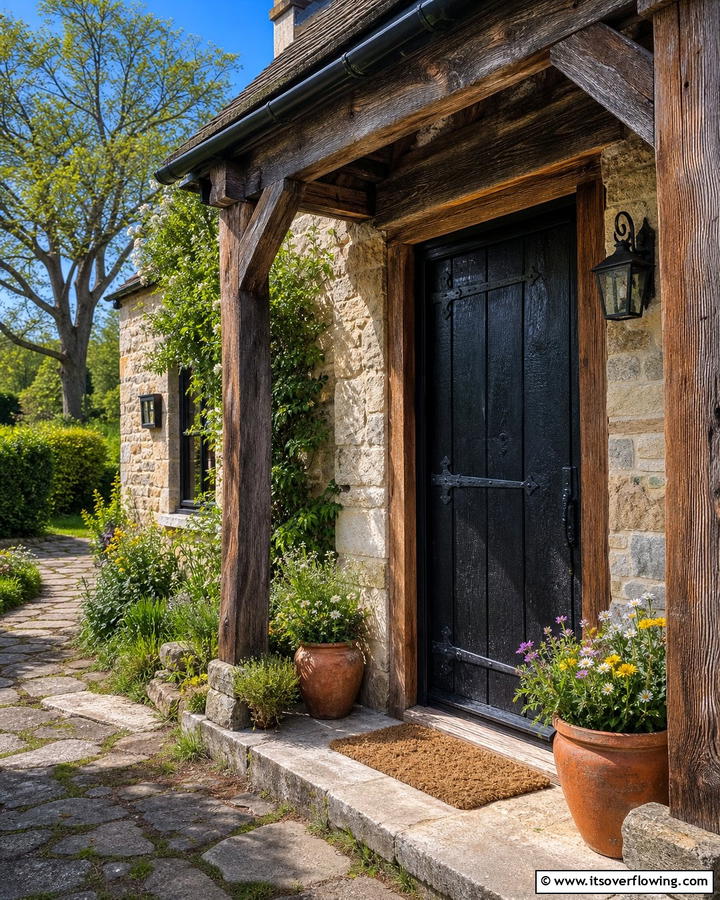 Rustic Black with Natural Textures - 21 Black Front Door Ideas for Bold First Impressions