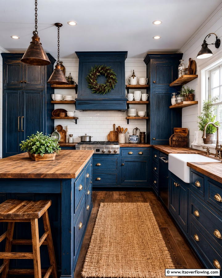 Rustic Blue Elegance - 21 Blue Farmhouse Kitchen Cabinet Ideas for Rustic Charm