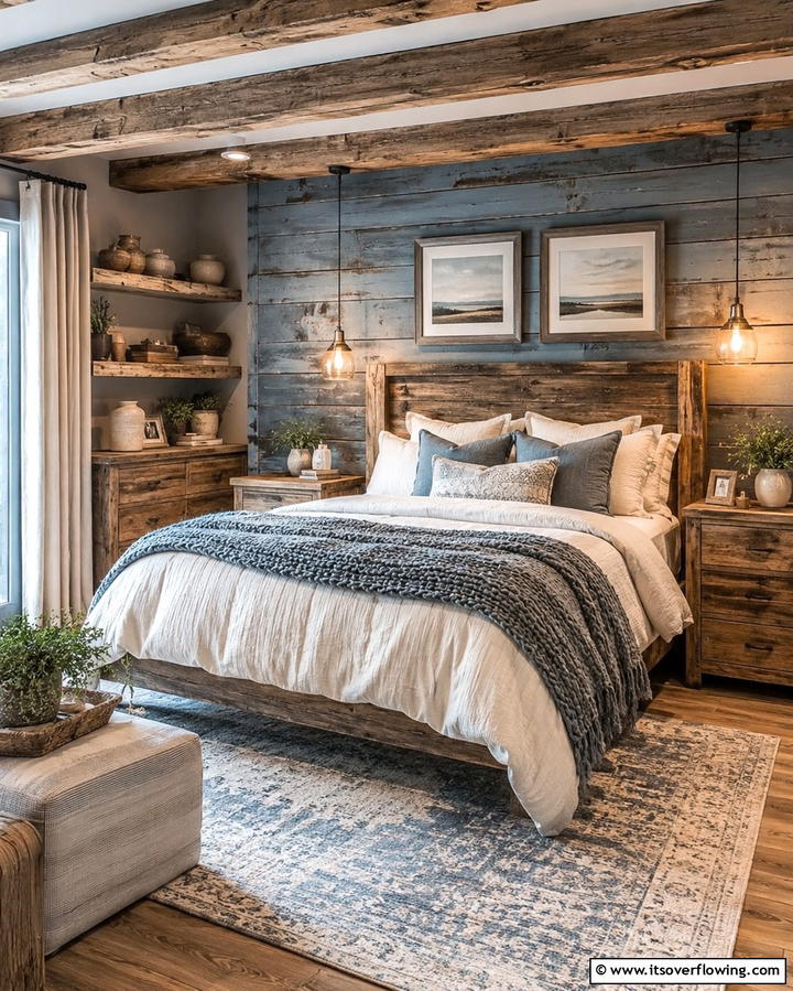 Rustic Blue Serenity - 30 Calming Blue and Grey Bedroom Ideas for Relaxing Retreats