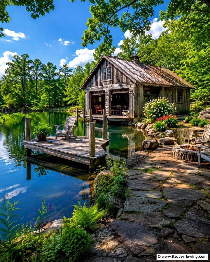 Rustic Boathouse Pond - 30 Backyard Pond Ideas for Serene Water Features