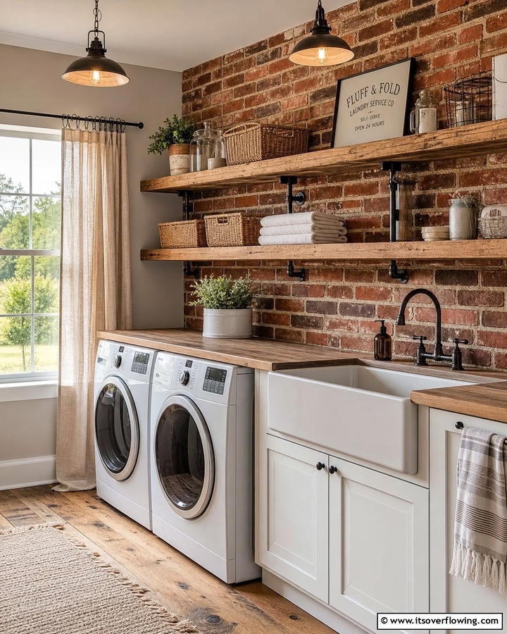 Rustic Brick Accent - 20 Laundry Room Backsplash Ideas for a Stylish and Practical Space