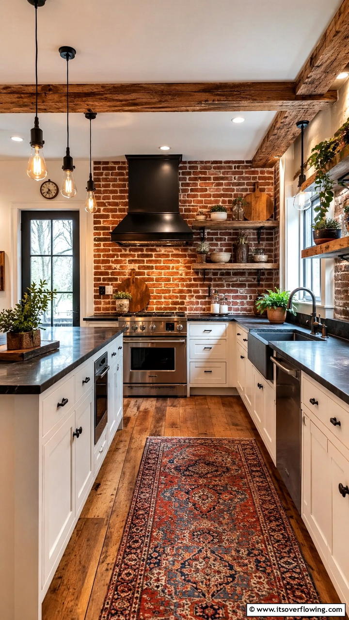 Rustic Brick Charm - 21 White Cabinet Kitchen Backsplash Ideas for Contrast