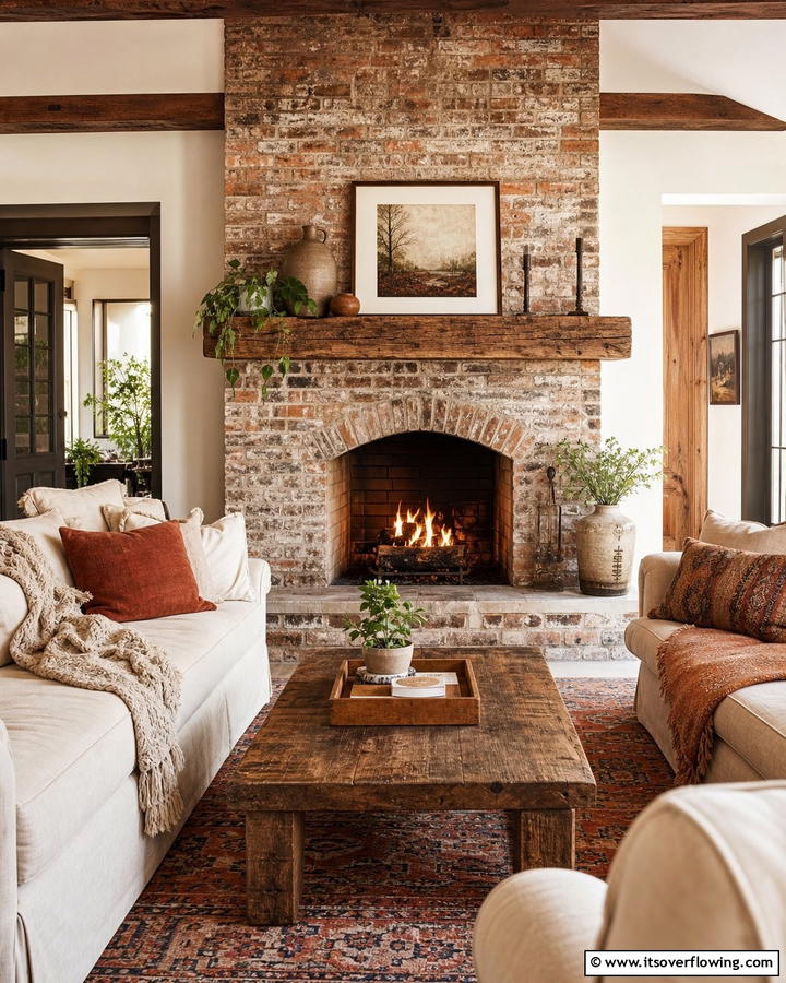 Rustic Brick Charm - 21 Rustic Brick Fireplace Ideas for Warm Living Rooms