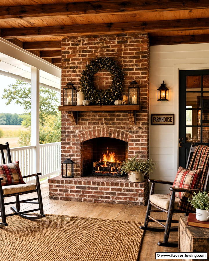 Rustic Brick Fireplace - 25 Porch Fireplace Ideas for Cozy Outdoor Evenings