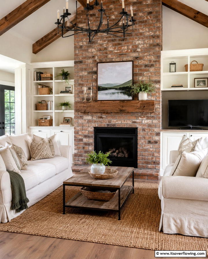 Rustic Brick Inspired TilesExact - 25 Farmhouse Fireplace Tile Ideas for a Rustic Look