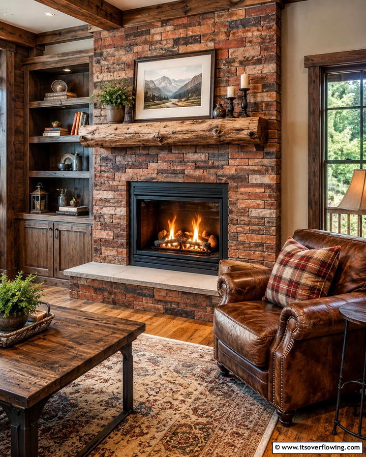 Rustic Brick Inspired TilesOne - 25 Farmhouse Fireplace Tile Ideas for a Rustic Look