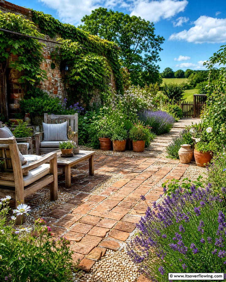 Rustic Brick Patio with Gravel Accents - 25 Creative Brick Patio Ideas for Your Backyard