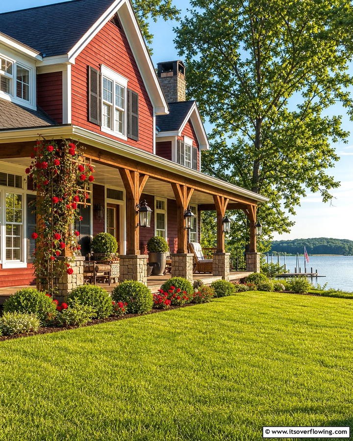 Rustic Brick Red Warmth - 30 Lake House Exterior Color Ideas Inspired by Nature