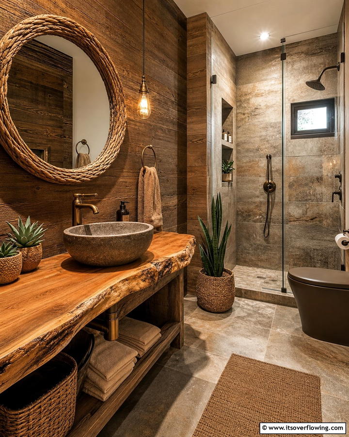 Rustic Brown Texture - 21 Bathroom Color Ideas to Refresh Your Space with Vibrant Hues